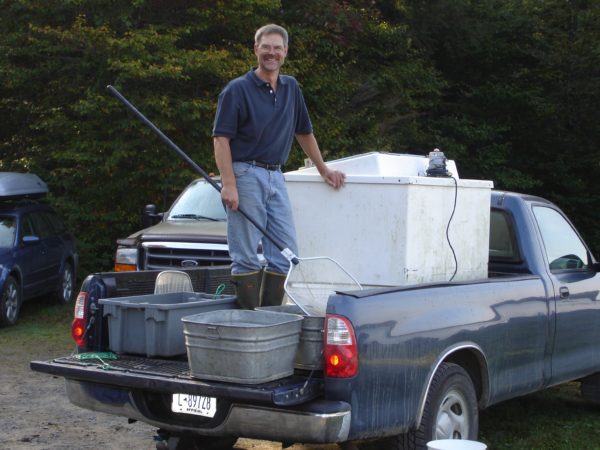 Dan Josephson on a trout stocking truck in Old Forge