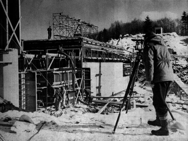 Pouring concrete at a hydro-electric plant in Hollywood Hamlet