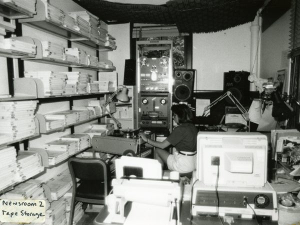 Martha Foley in the radio’s tape storage room in Canton