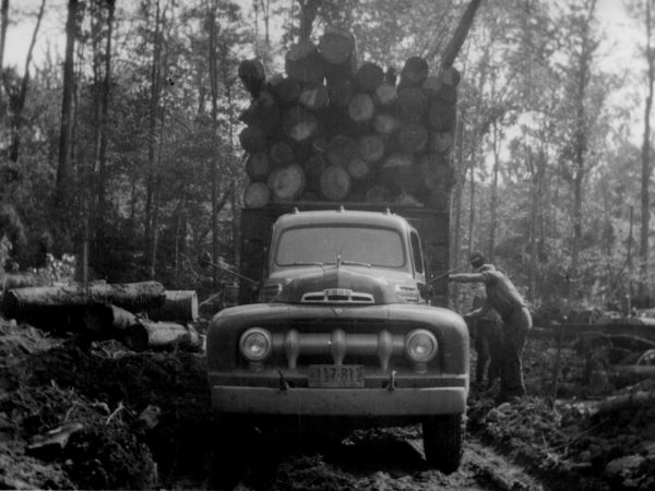 Securing a log stack atop a truck in North Hudson