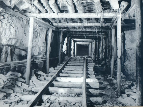 Timber framed tunnel for transporting ore inside the mine in Lyon Mountain