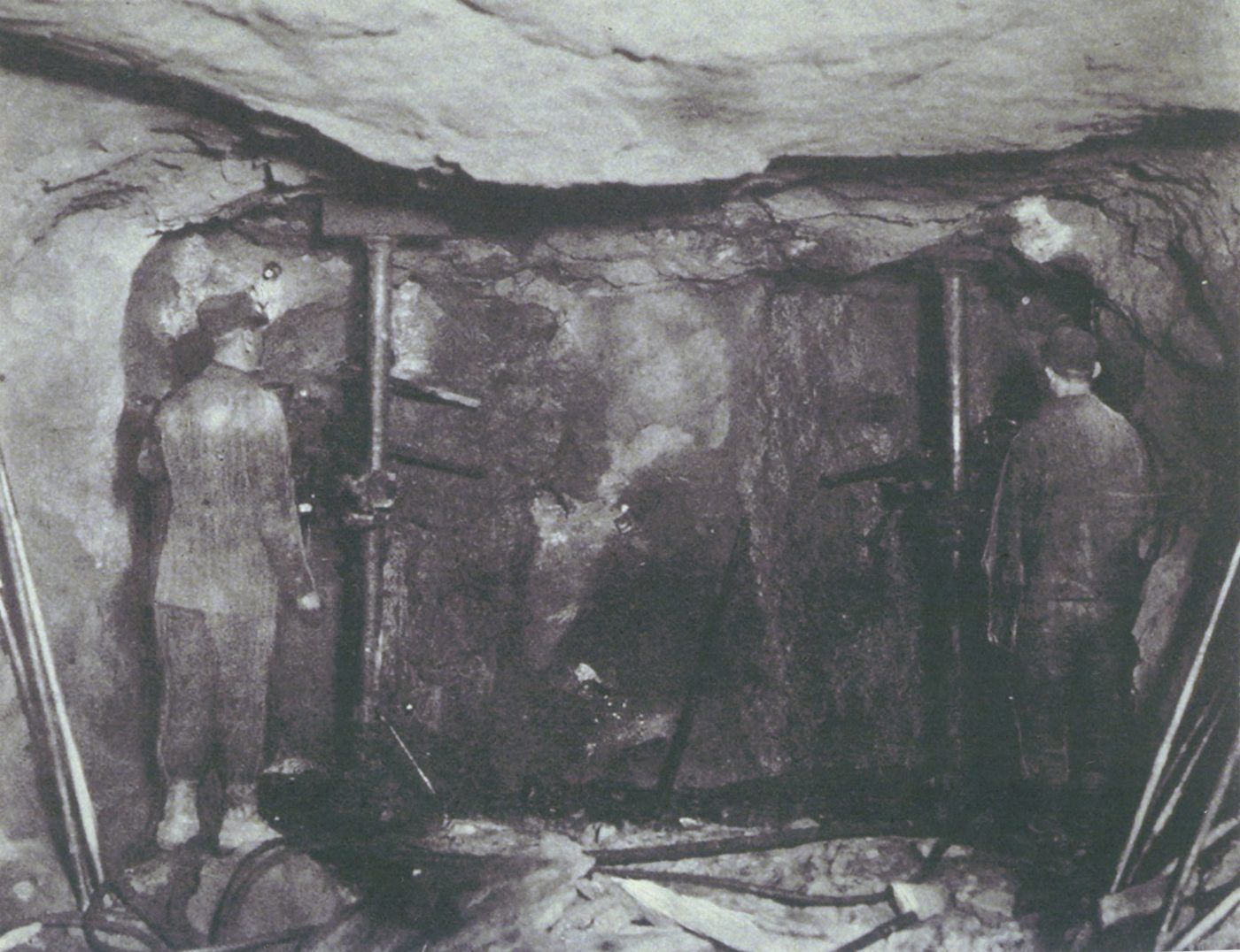 Miners creating a tunnel in the mines in Lyon Mountain