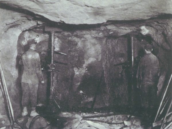 Miners creating a tunnel in the mines in Lyon Mountain