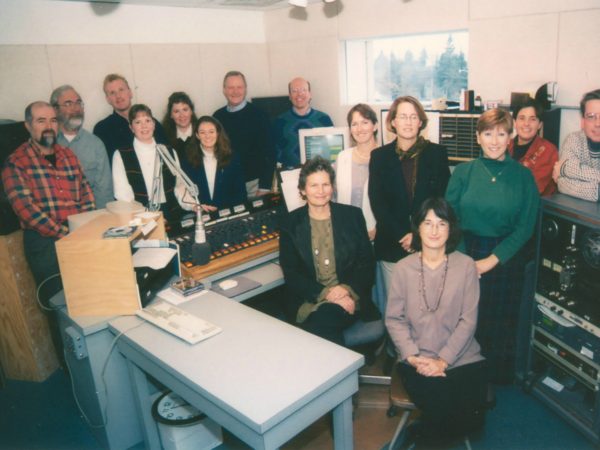 Staff of North Country Public Radio in control room in Canton