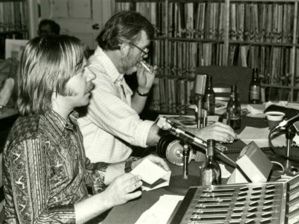 Jimmy Arvidson and Joel Ray in the control room at NCPR in Canton