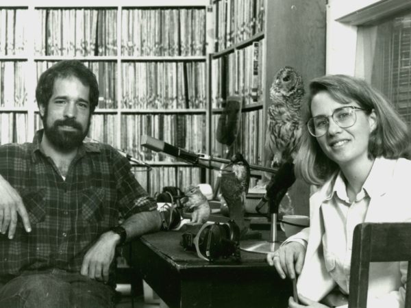 Curt Stager and Martha Foley in the record room at NCPR in Canton