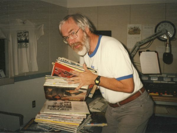 Bob Sauter with records in the NCPR control room in Canton