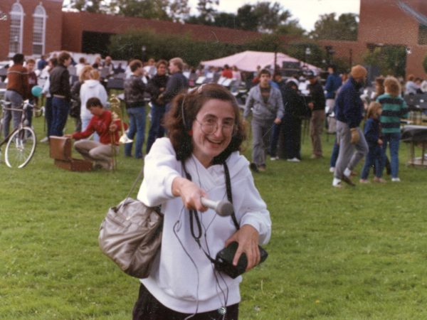 NCPR’s Jackie Sauter with microphone in Potsdam