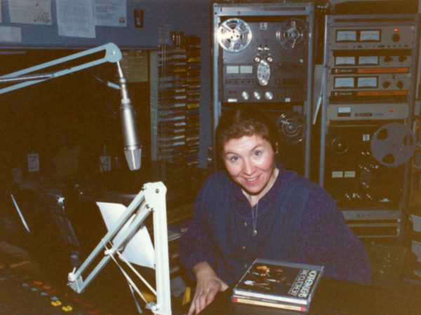 Show host Barb Heller in the control room at NCPR in Canton