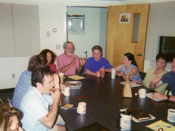 Staff meeting in production studio at NCPR in Canton