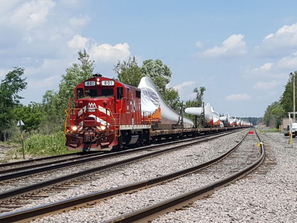 A shipment of windmill blades coming in to the Norwood Junction