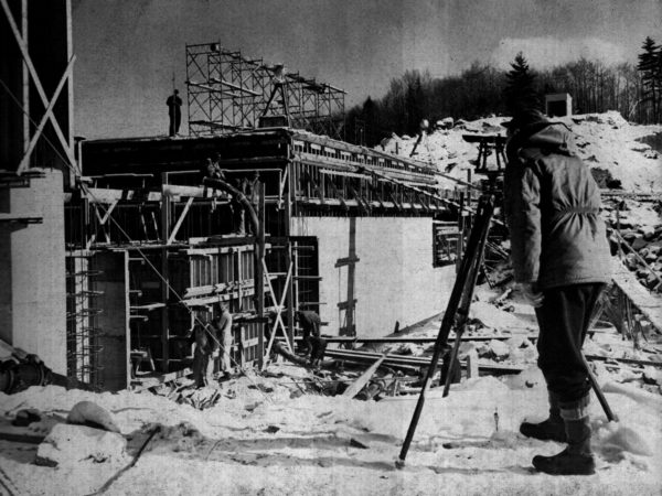 Contruction workers working in sub-freezing temperatures at Carry Falls