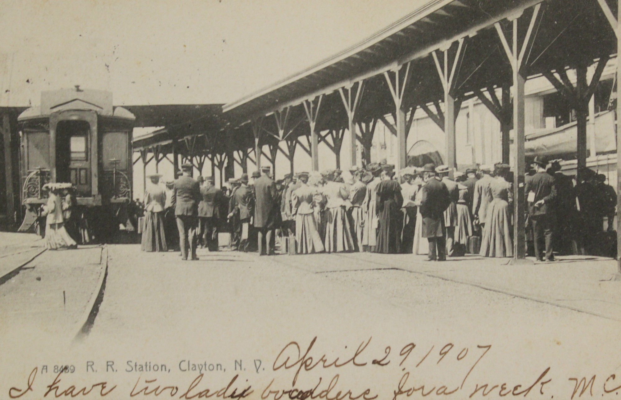 Tourists at the railroad station in Clayton