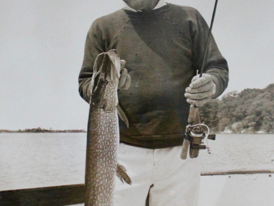 Fishing guide on his boat on the St. Lawrence River in Clayton