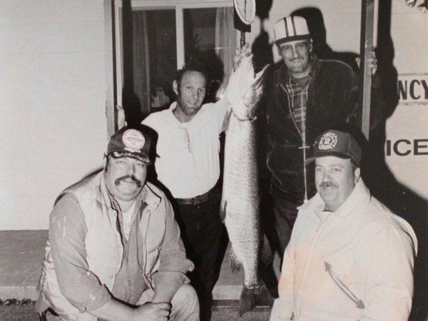 Prize muskie in front of Bertrand’s Hotel in Clayton