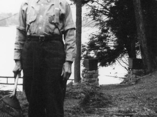 Caretaker Seth Rozon at Schimmel Camp on Rondaxe Lake near Old Forge