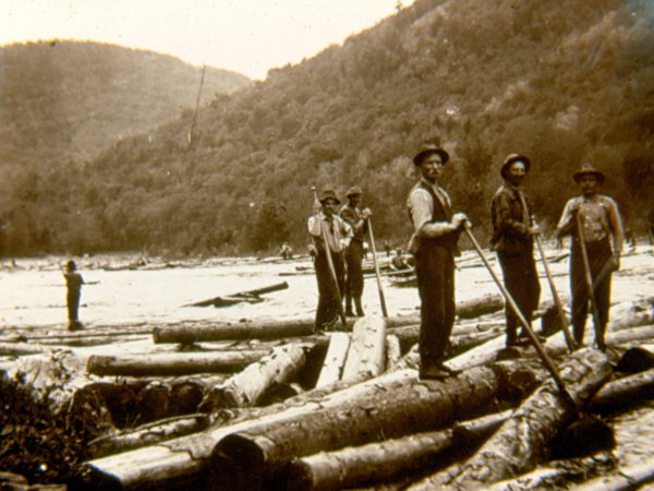 Two men driving logs in Hope