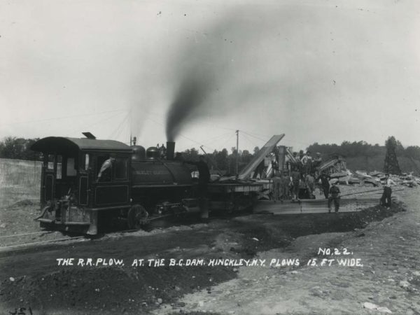 The railroad plow at the barge canal dam in Hinckley