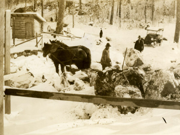 Moving stone with a team of horses in the Town of Webb