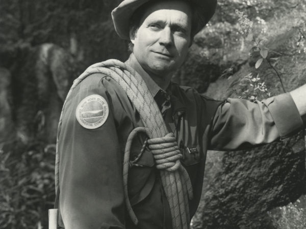 Conservation officer Gary Hodgson in climbing gear in Lake Placid