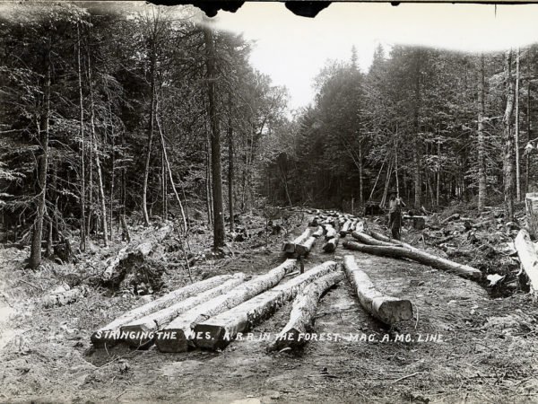 Stringing railroad ties in Brandreth