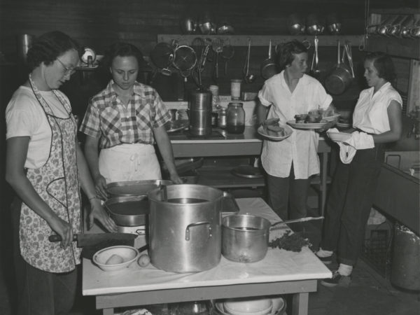 Women preparing food at the Echo Camp for Girls in Raquette Lake