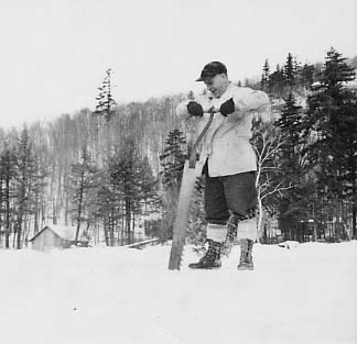 Harvesting ice with an ice saw on Blue Mountain Lake