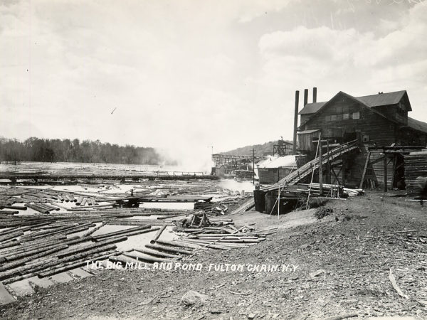 Logs on pond adjacent to the mill in Thendara