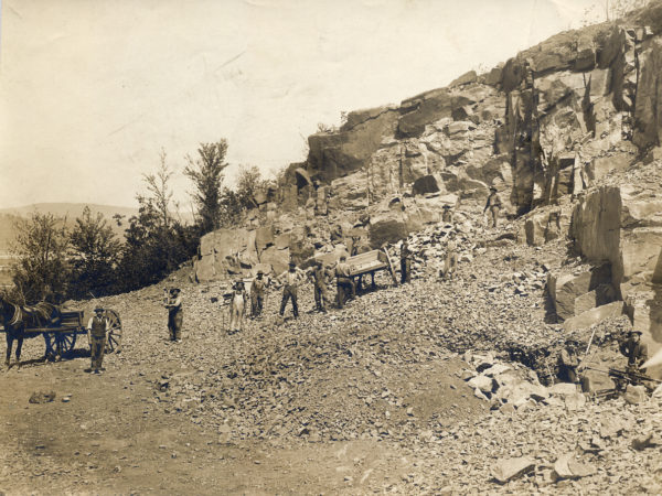 Miners loading stone at quarry in Tupper Lake