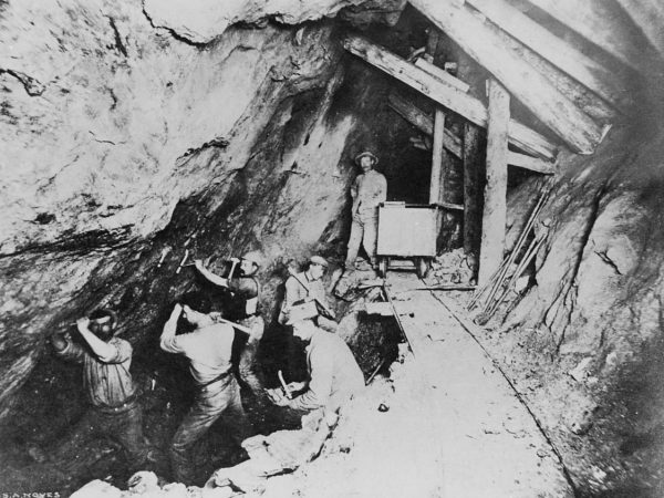 Miners at work in a shaft in Port Henry