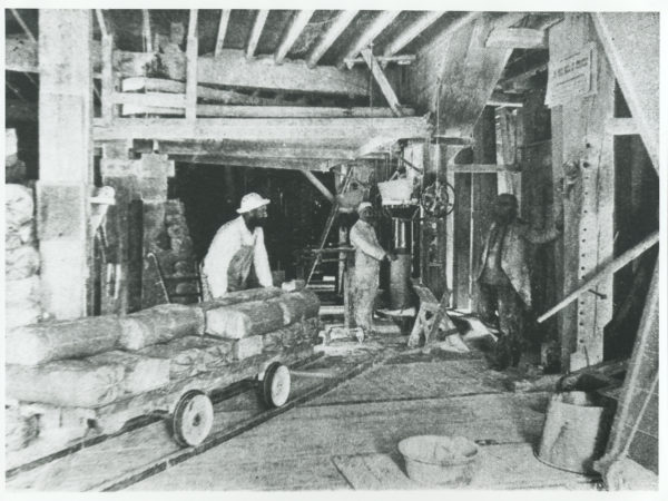 Bagging talc powder at the mill in Talcville