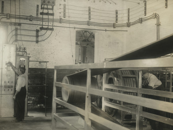 Worker inside the Republic Steel Company’s A & B powerhouse in Mineville