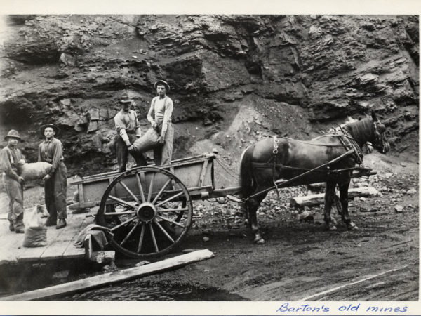 Miners loading a horse-drawn cart at Barton’s Mines in North River