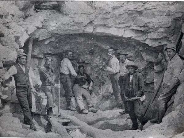 Garnet miners with tools at Barton Mines in North Creek