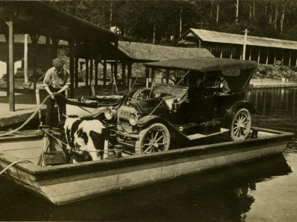 Docking the car ferry in Raquette Lake