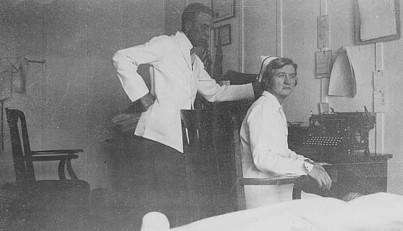 Doctor and nurse in the office at the American Legion Camp in Tupper Lake