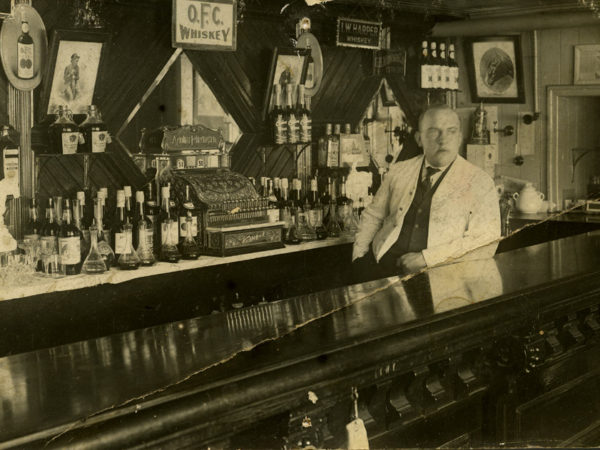 William Nylan behind the bar at the Minerva Hotel in Minerva