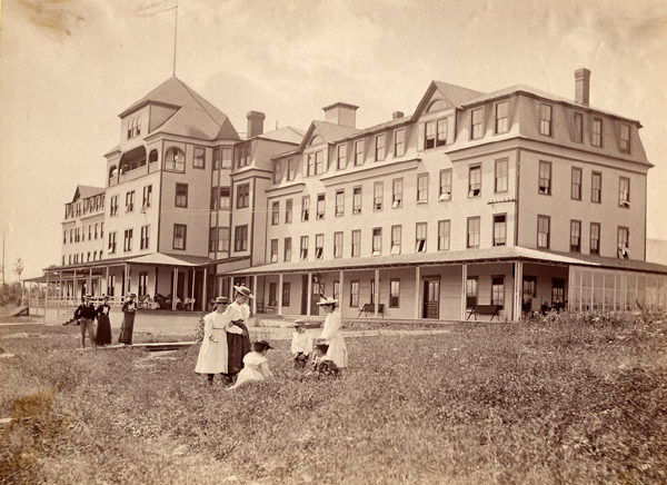 Guests on the lawn of Grand View house in Lake Placid