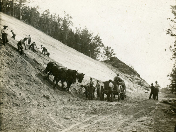 Grading a railroad cut in Glens Falls