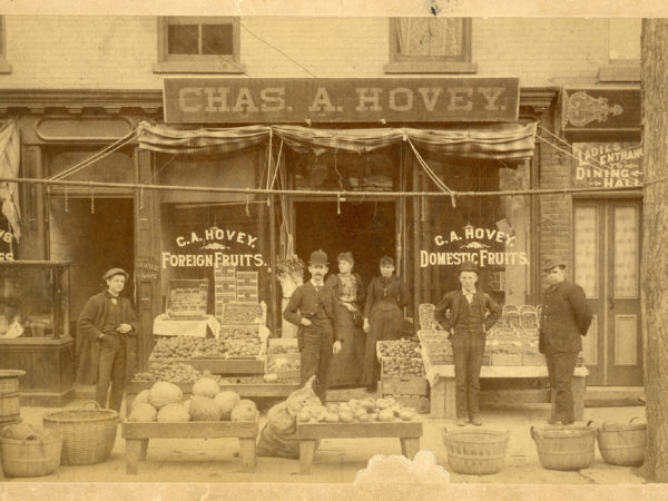 Employees in front of Chas. A. Hovey’s store in Glens Falls