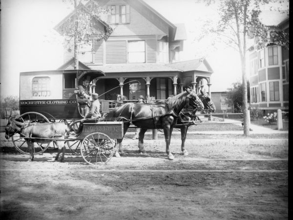 The horse-drawn Rochester Clothing Company wagon in Glens Falls