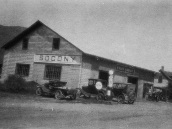 Outside A. Ray Trumbull’s Eagle Garage in Keene Valley