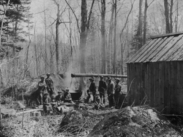 : Boiling sap at Jim Hayes’ sugar camp in Keene Valley