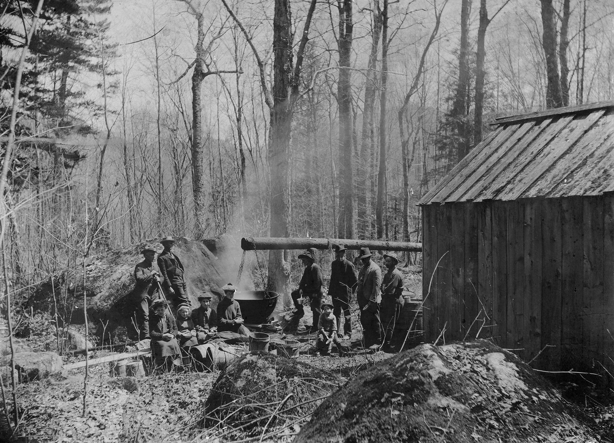 Boiling sap at Jim Hayes’ sugar camp in Keene Valley