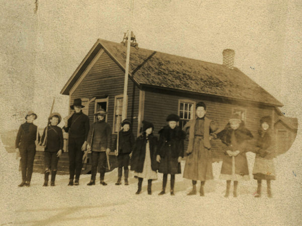 The class of 1906 in front of the Keene Valley School