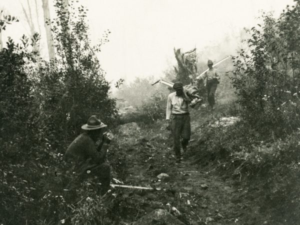 Soldiers digging a trench on Noonmark in Keene Valley