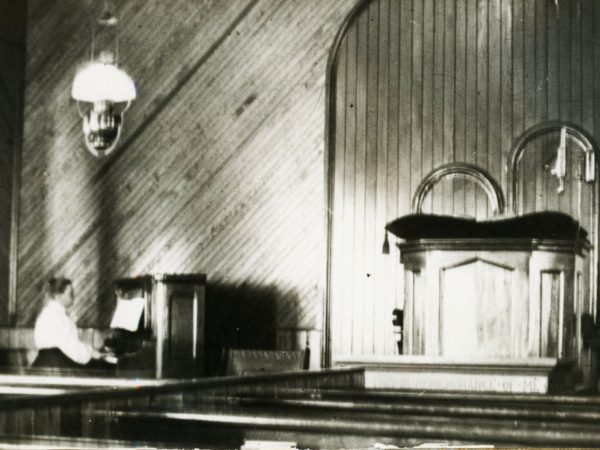 Playing the organ at the Congregational Church in Keene Valley