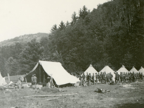 Camp and soldiers at Giant Trail in Keene Valley