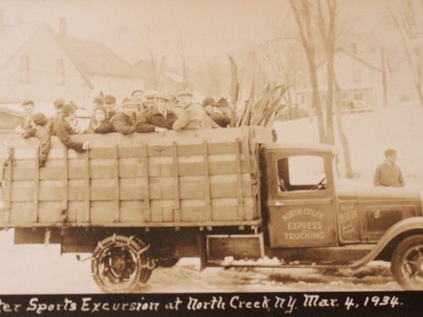 The North Creek Express driving skiers to Little Gore Mountain