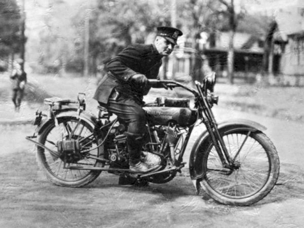 Police officer on a Harley-Davidson in Saranac Lake